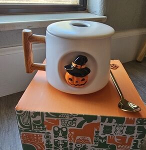 3D Ceramic Pumpkin Head Mug With Lid And Spoon